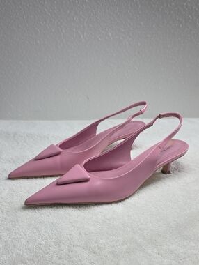 Tony Bianco Leather Pink Pointed Triangle Accent Slingback Pumps Ladies 6.5 Vguc